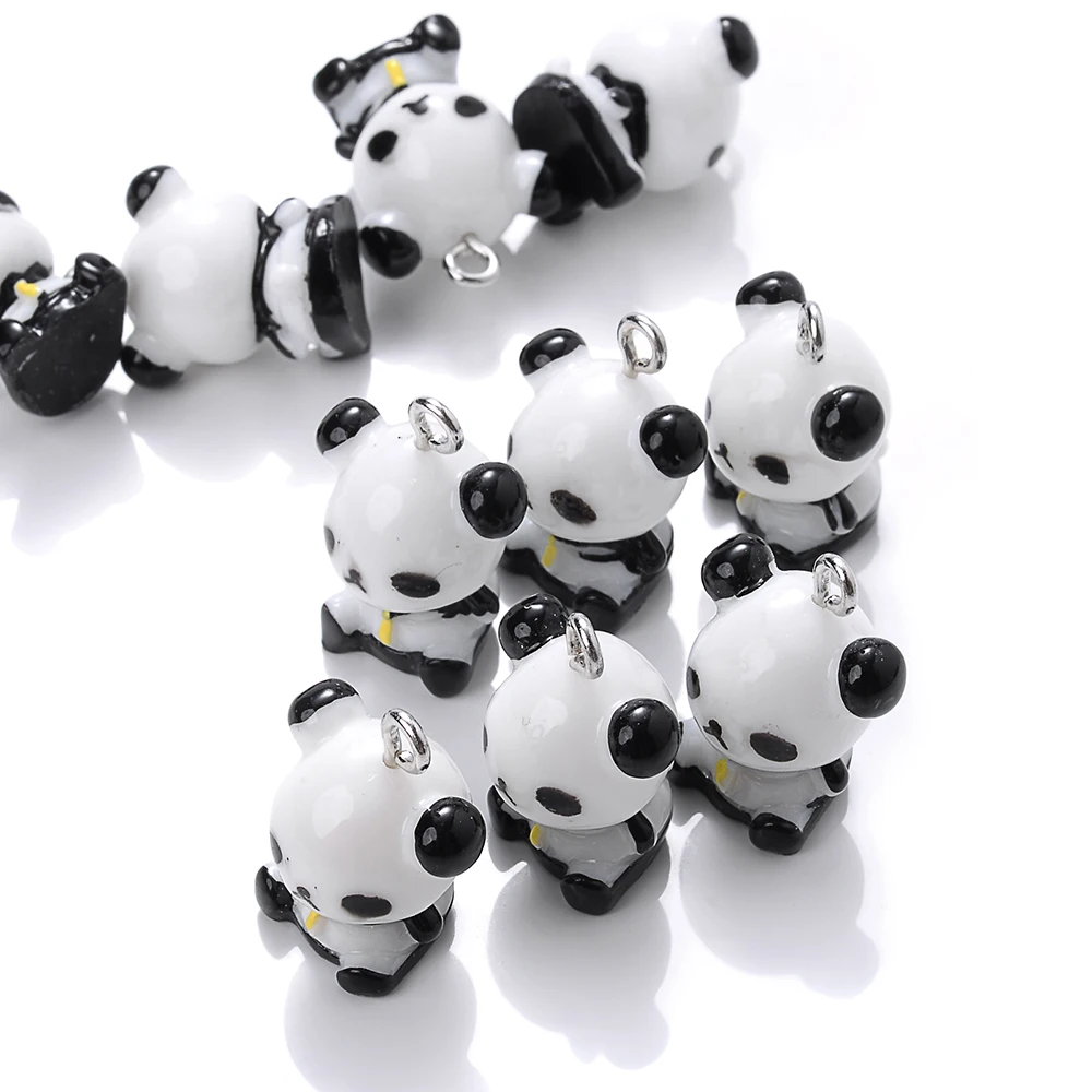 5 Stuks Zwart Wit Schattige Panda Hars Bedels Diy Bevindingen Kawaii Telefoon Sleutelhanger Armbanden Oorbel Hanger Bedels Voor Sieraden Maken