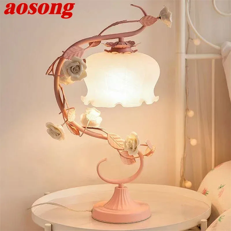 AOSONG French Table Lamp American Living Room Bedroom Villa European Romantic Pastoral Creative Bedhead Desk Light