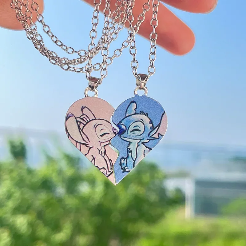 

Lilo & Stitch Cospay Angel Stitch Best Friends Necklace Couples Love Necklace Heart Pendant Friendship Matching Gifts for Unisex