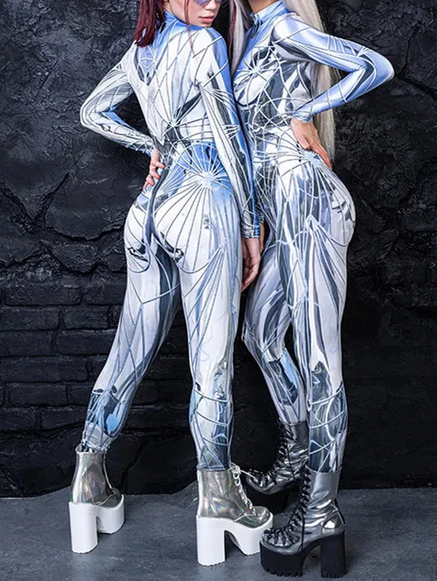 Damenkleidung Maskerade 3D-Gedrucktes Halloween-Karneval-Horror-Skelett-Cosplay-Kostüm Enger Jumpsuit Zentai-Bodysuit – Detail 4