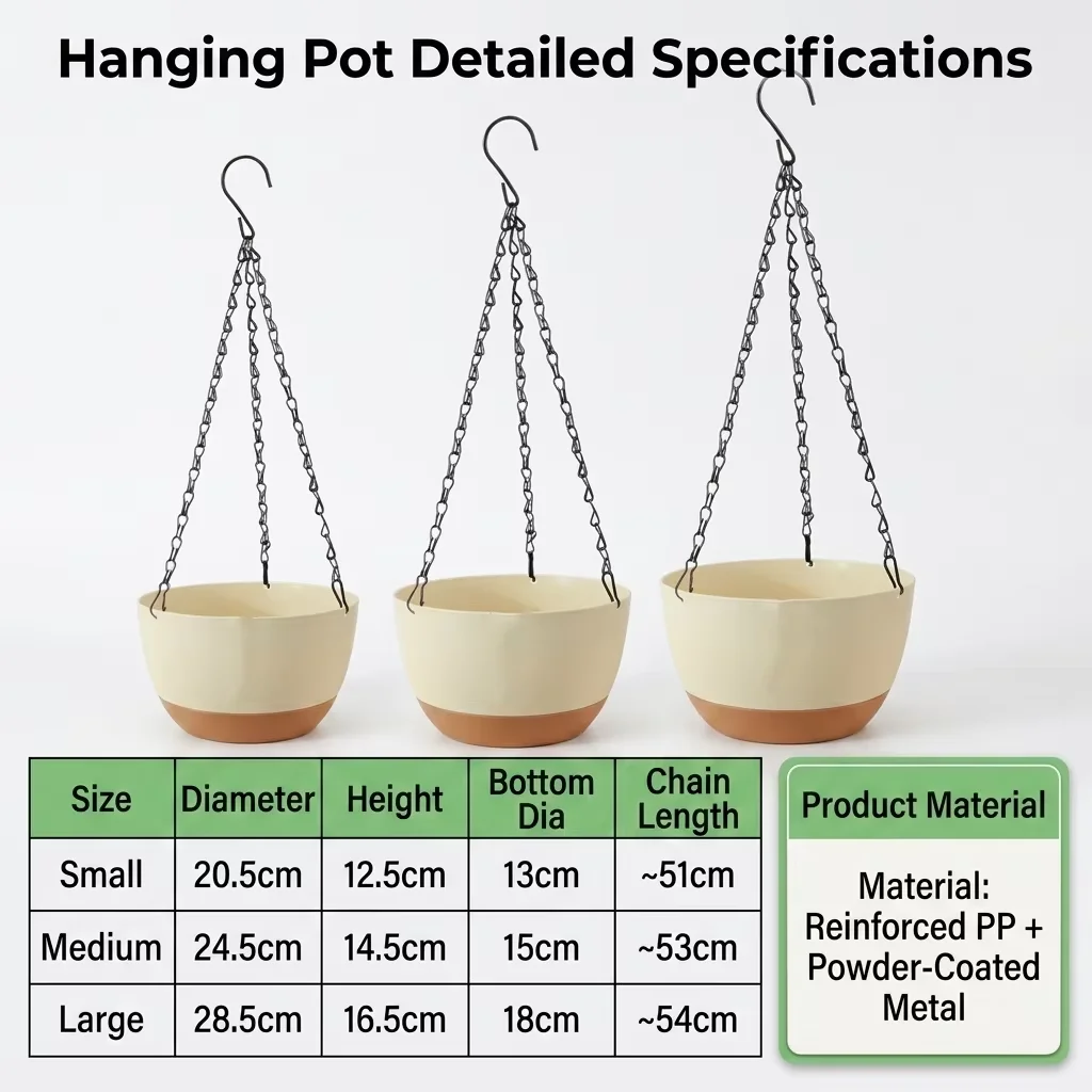 Modern Everyday Dual-Color Hanging Flower Pots Plastic Spider Plant Planter Metal Chain Outdoor Indoor Decorative Basket Garden