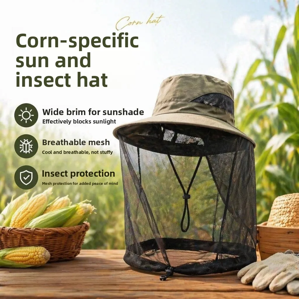 Cornfield Work Hat Protective Face Shield Anti-Scratch Anti-Insect Blindfold Proof Corn Picking Farm Work Cap Face Protection