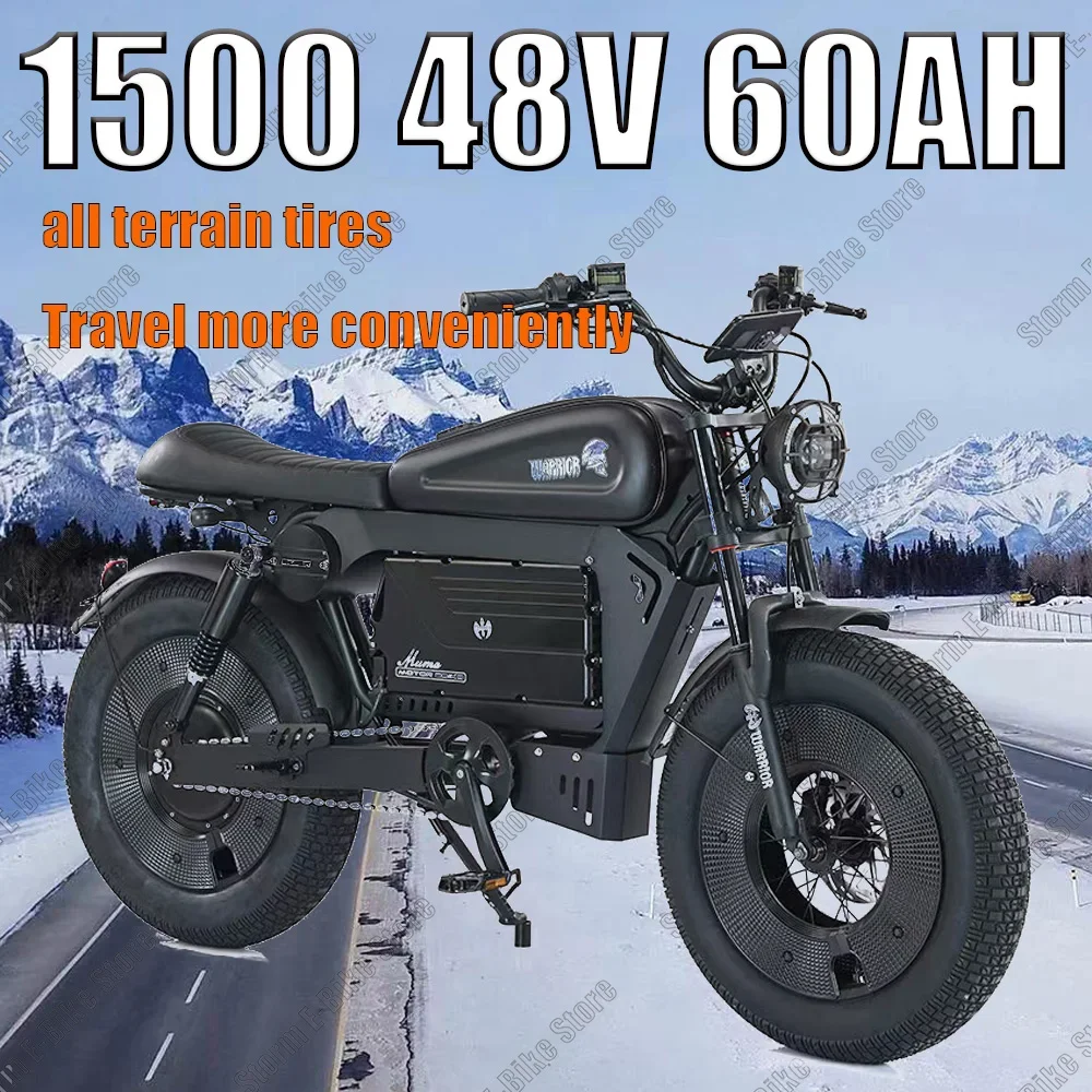 Black Warrior All Terrain Ebike 1500W48V60AH 20*5.0 Inch Fat Tire Mountain Snow Electric Bike Off-road Electric Motorcycle Style