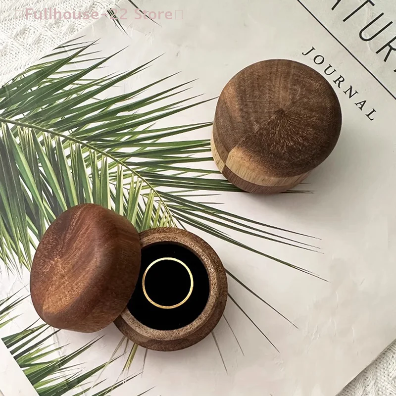 

【MAX-22】Wood Ring Box Wedding Proposal Engagement Round Wood Ring Box Jewelry Storage Box Portable Solid Wood Ring Box
