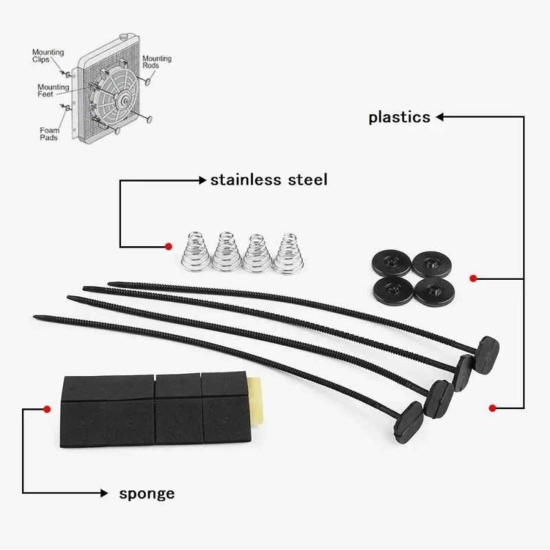 Electric Radiator Fan Tie Strap Mounting Kit Zip Ties Straps Tabs Springs for Car Air Conditioning Radiator Fan Accessories
