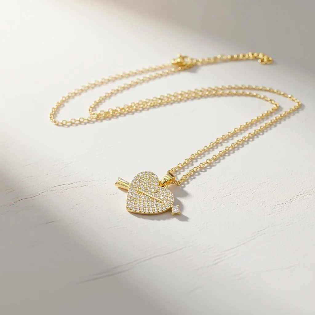 Gilded Arrow Heart Ladies' Jewelry Set, Full Set of Zircon Pendants and Earstuds, Romantic Date Banquet Daily Fashion Gift