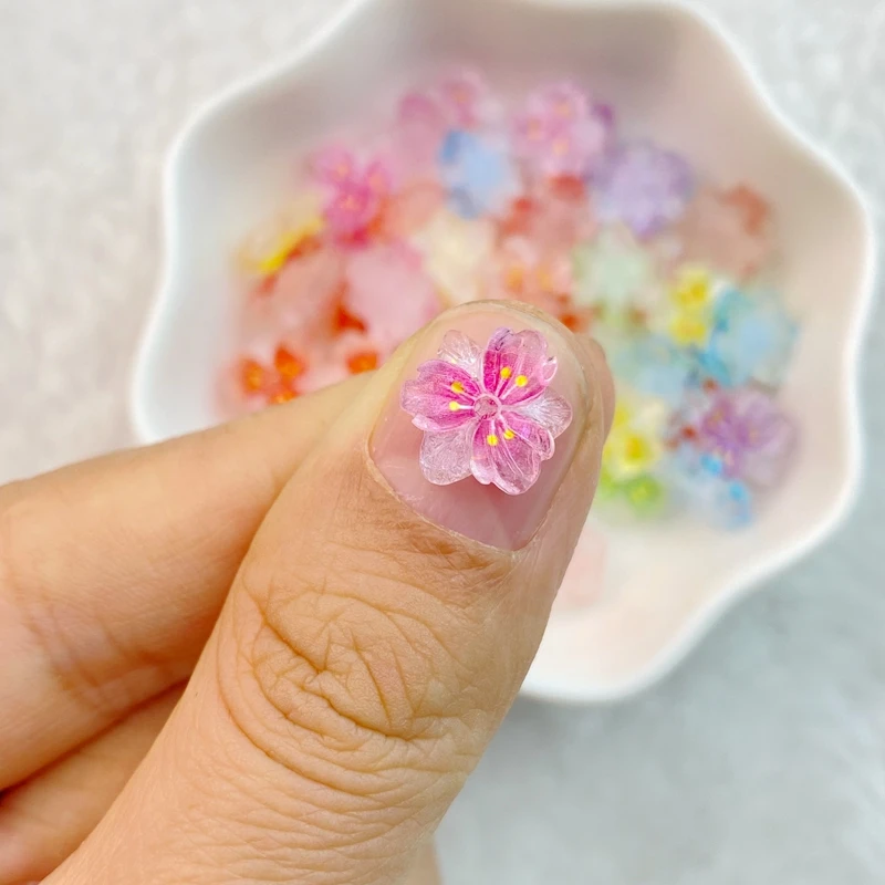 50Pcs New Mixed Nail Art Resin Little Colorful Sakura Designer Charms Rhinestones DIY Craft For Nail 3D Decorations