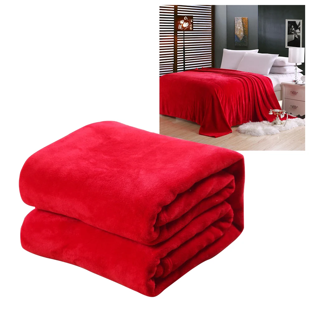 

Throw Blanket Fleece Solid Color Comfortable Bed Red Flannel Bedding Cozy Warm Winter Camping Home Soft