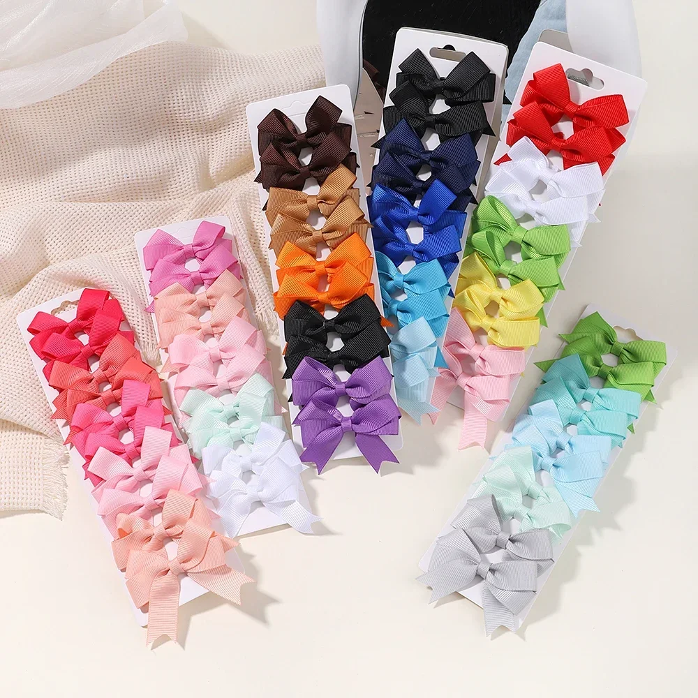 10 Stks/set Grosgrain Lint Mini Haarstrikken Met Clip Voor Meisjes Haarspelden Boetiek Haarspeldjes Hoofddeksels Schattige Haaraccessoires Voor Kinderen