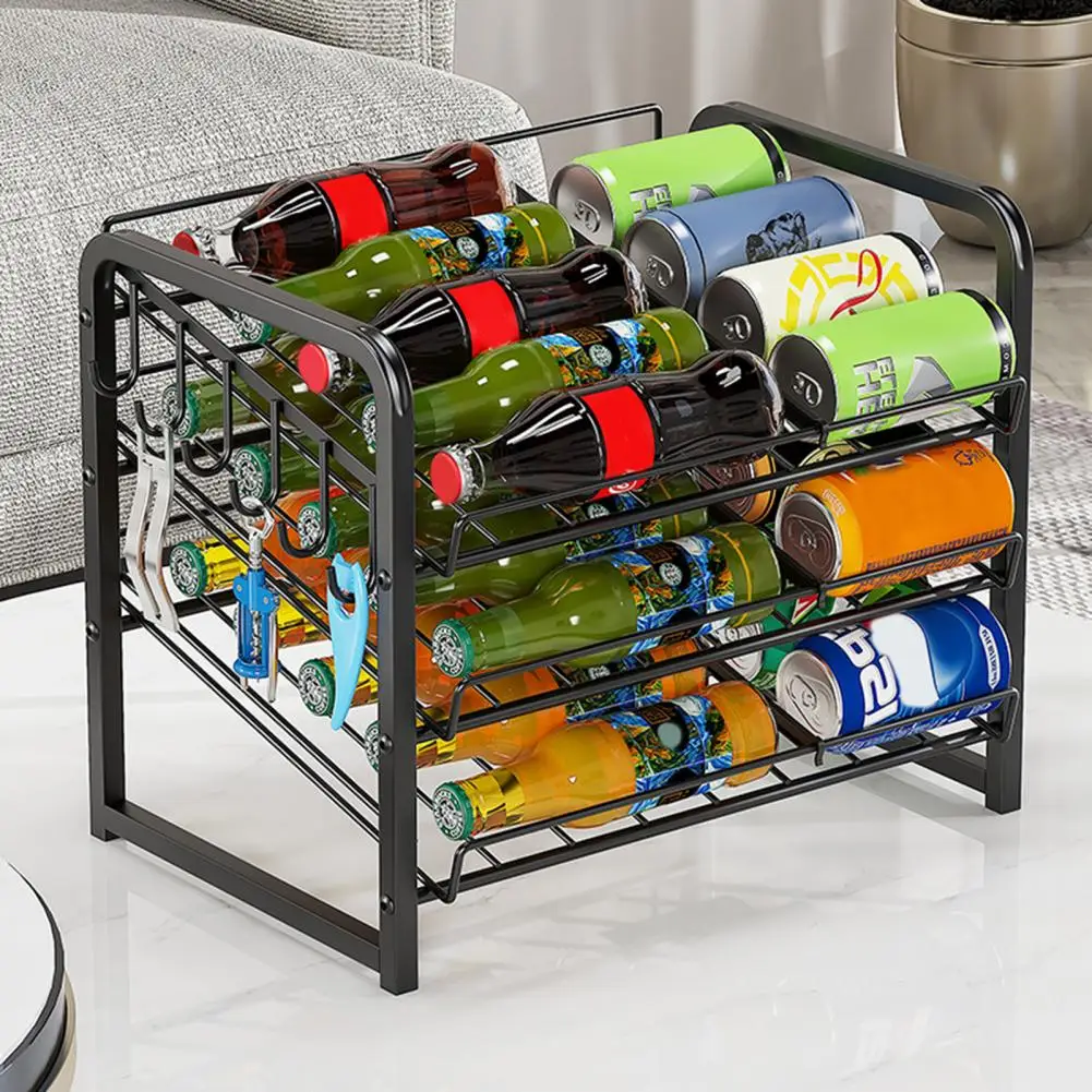 Bottle Storage Shelf Capacity Automatic Rolling Storage Rack for Beer Soda Fridge 2 Tiers Organizer Dispenser Multi-size Holder