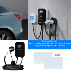 New EV Wallbox 5M 7KW 32A for Electric Car Charging Type1/Type2 EV Charger Cable Color Screen Card Swiping/Charging Version