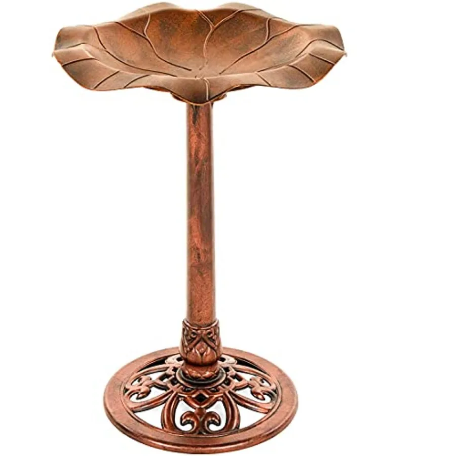 

28" Pedestal Fountain Antique Flower Outdoor Garden Bird Bath Decoration Accent Yard Statue Feeder Patio Floral Decor Lily Leaf
