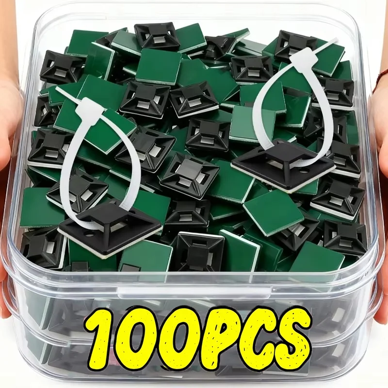 Fixed Wire Clip Clamp Cable Organizer 100Pcs Self Adhesive Nylon Wall Holder Base For Desktop Car Office Cable Clamp Fixed Seat