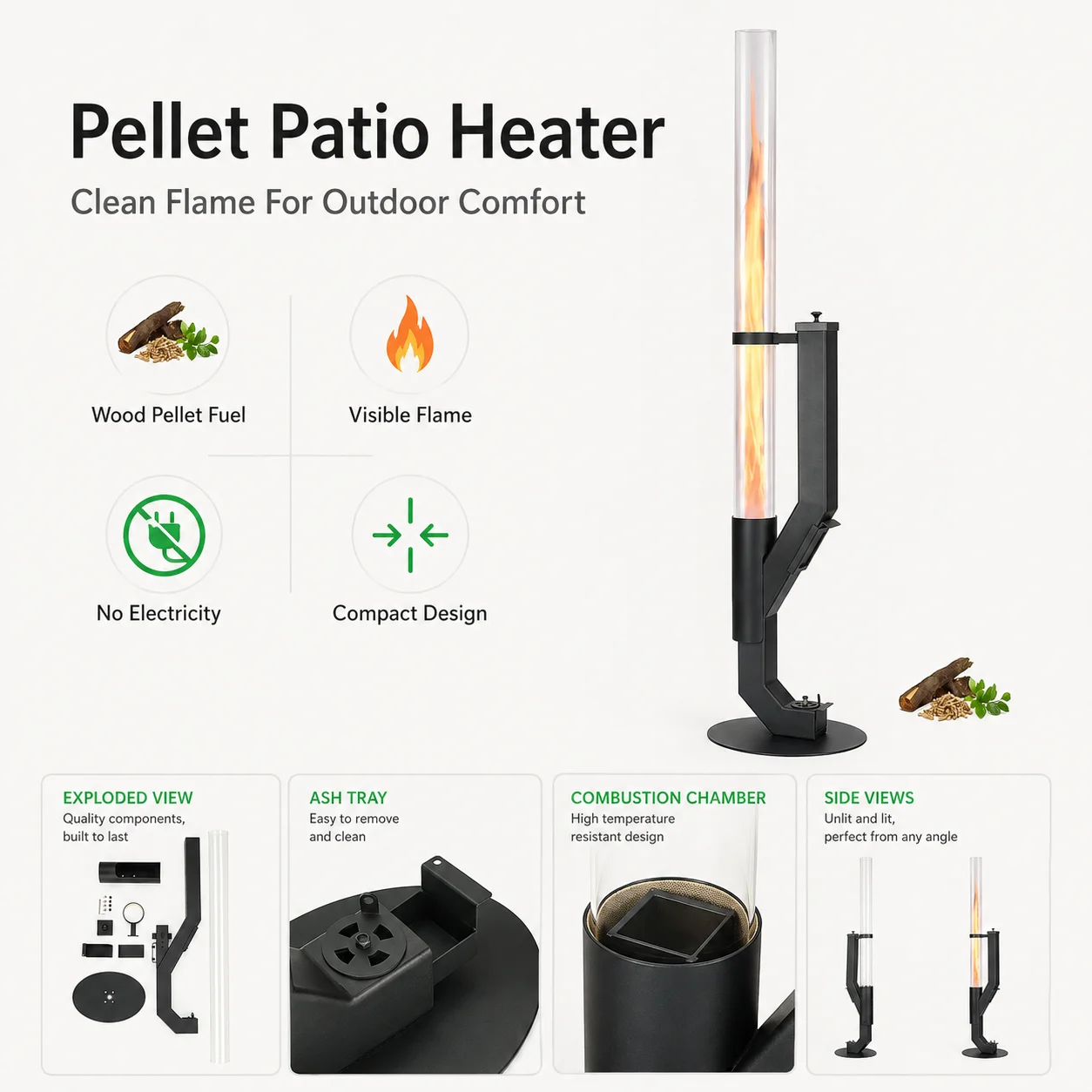Eco Conscious Carbon Steel Pellet Patio Heater Freestanding Outdoor Heater for Garden and Terrace