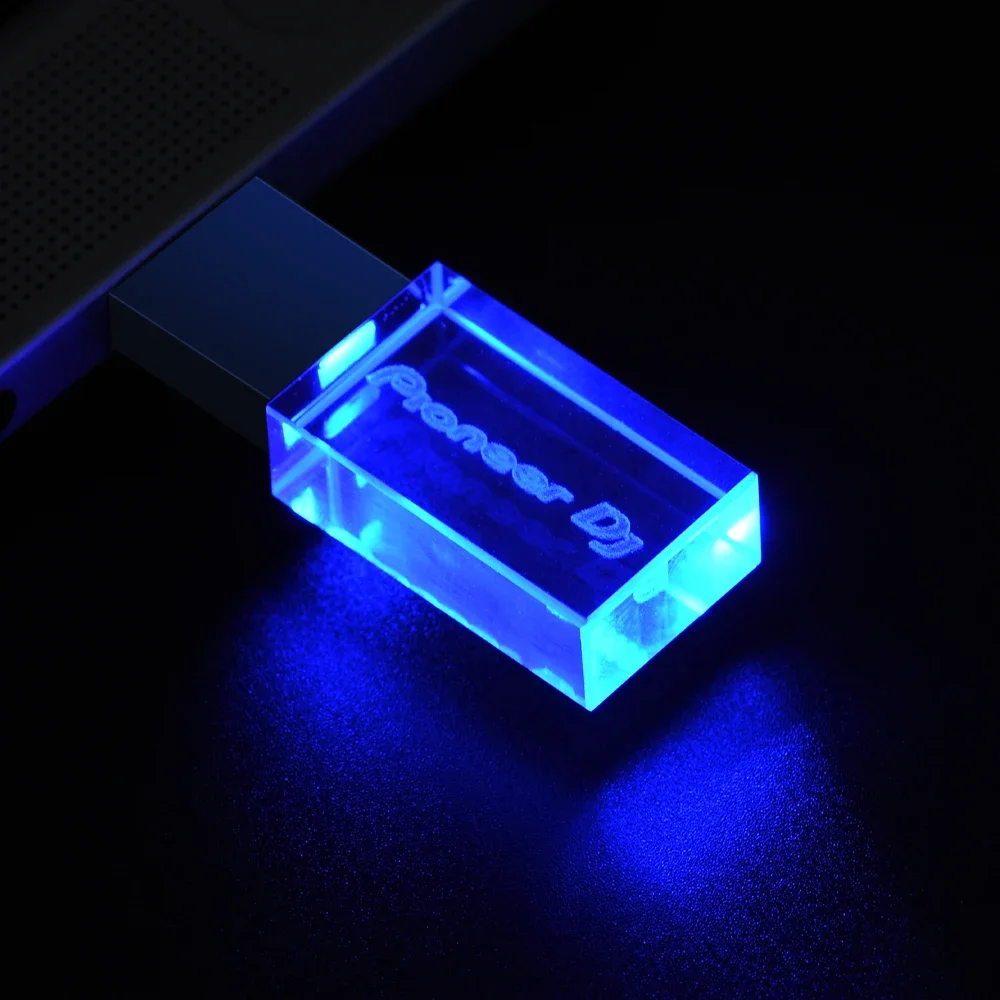 Pioneer DJ-Logo LED-Leuchten Kristall-USB-Flash-Laufwerk 128 GB Golddeckel Pendrive 64 GB Memory Stick 32 GB Echte Kapazität U-Disk 16 GB