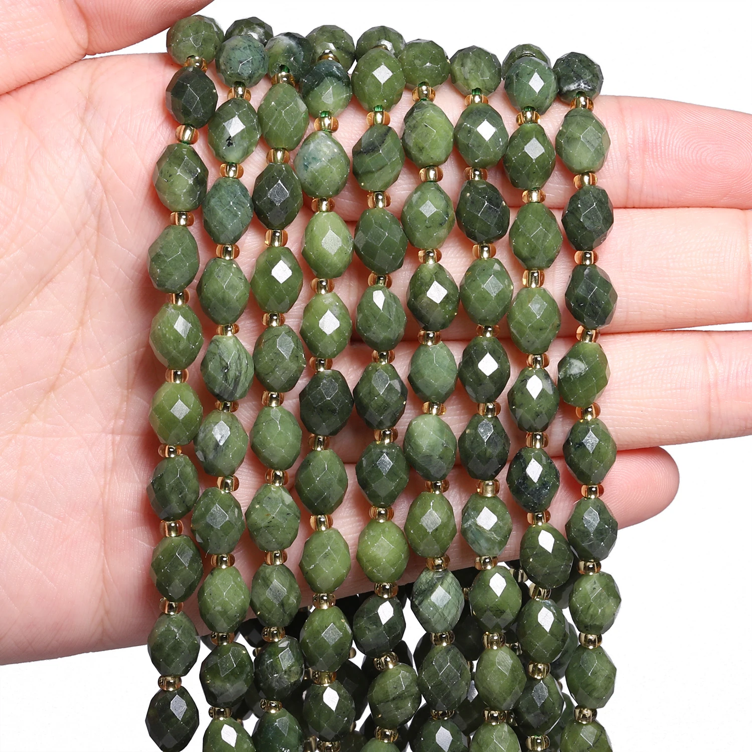 8x6mm AAA Faceted Oval South Jade Beads Natural Stone Green Rice Shape Spacer Beads For Jewelry Making Supplies DIY Bracelets