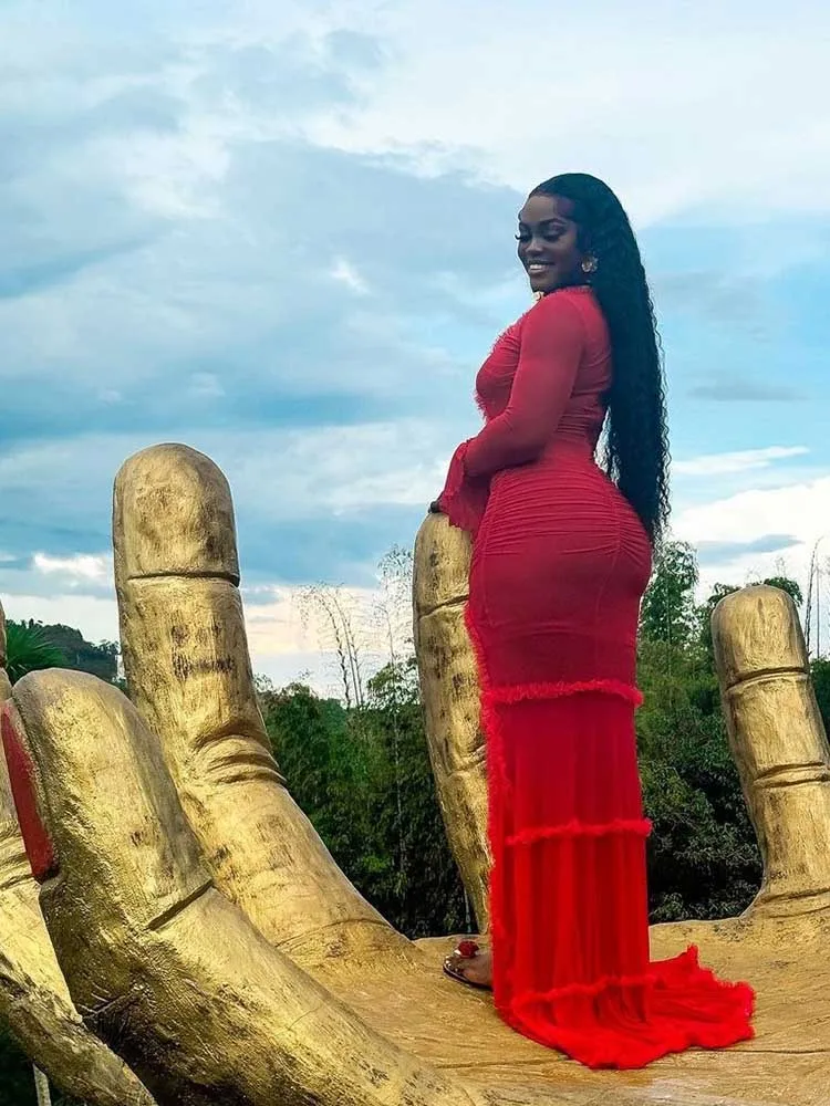 Sexy vestidos vermelhos para mulheres primavera manga longa elegante oco para fora vestido de noite feminino festa fenda lateral vestidos longos chiques