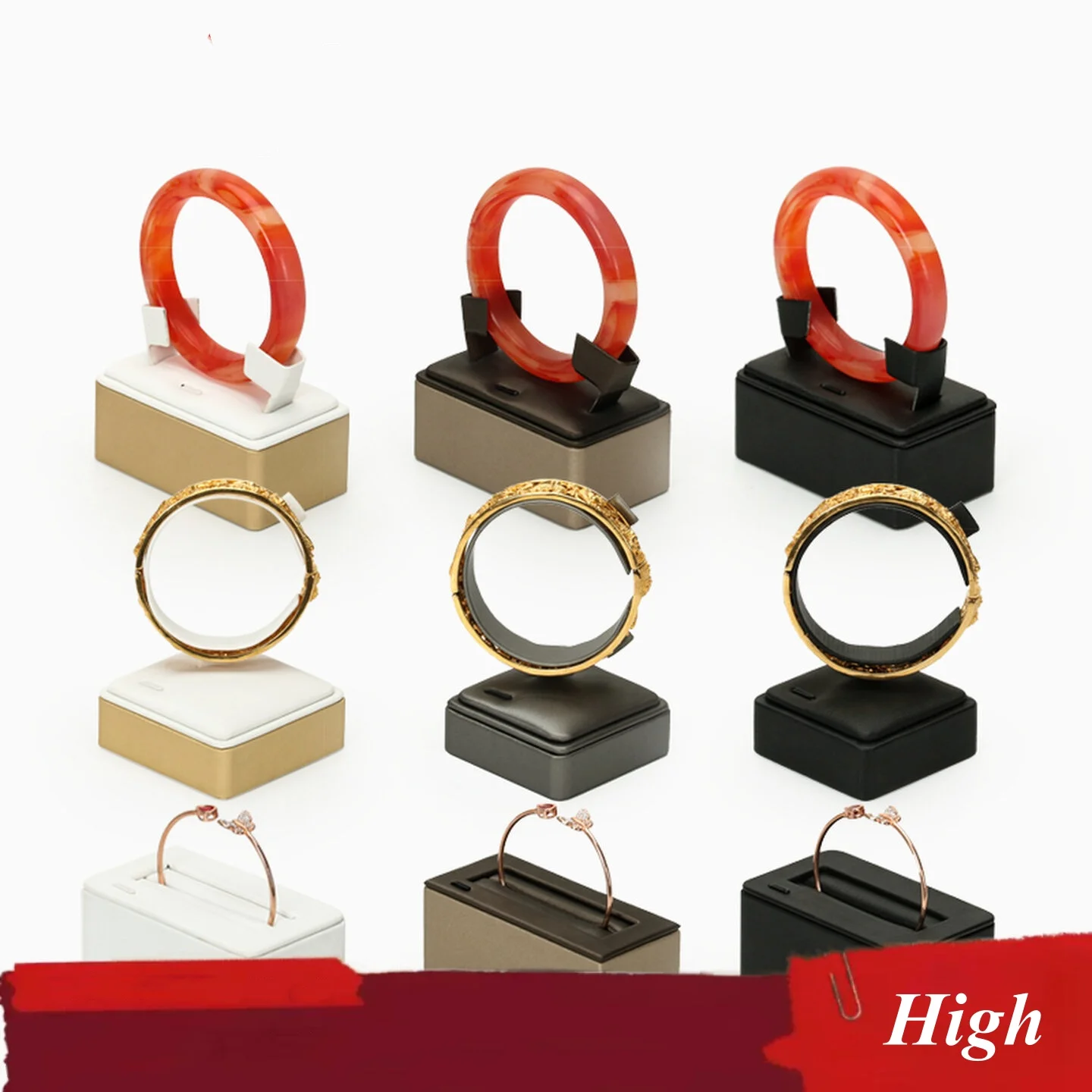 

Подставка для ювелирных изделий из матовой кожи - держатель для браслета для аксессуаров из жемчужного нефрита (кофейный/золотой/белый)