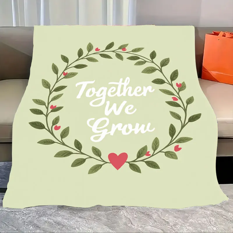 

1 шт. фланелевое одеяло «Together We Grow» венок в виде сердца и листьев уютное одеяло для домашнего декора