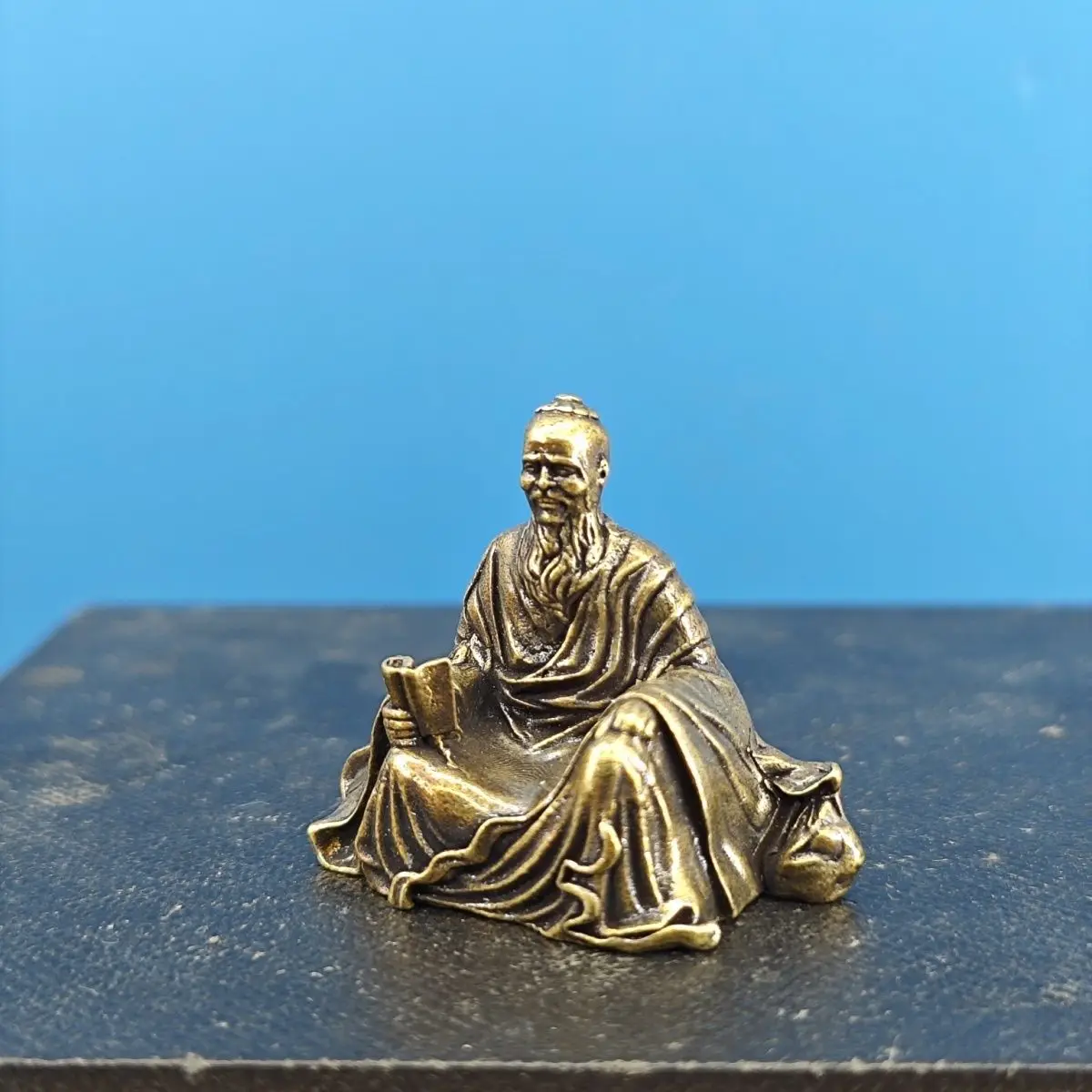 Brass Chinese Zen style purple clay historical figure Confucius statue, Confucius home study, fish tank, bonsai, decorative item
