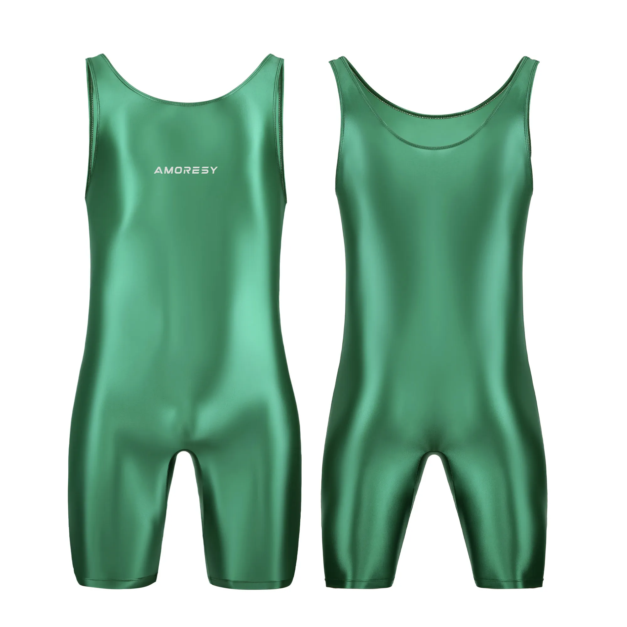 AMORESY Herren Sexy Glänzender, glatter Bodybuilder-Singlet, ärmellos, zum Laufen, Catsuits, Fitness, Yoga, Sport, Overall, Radfahren, einfarbig, eng anliegend – Detail 30