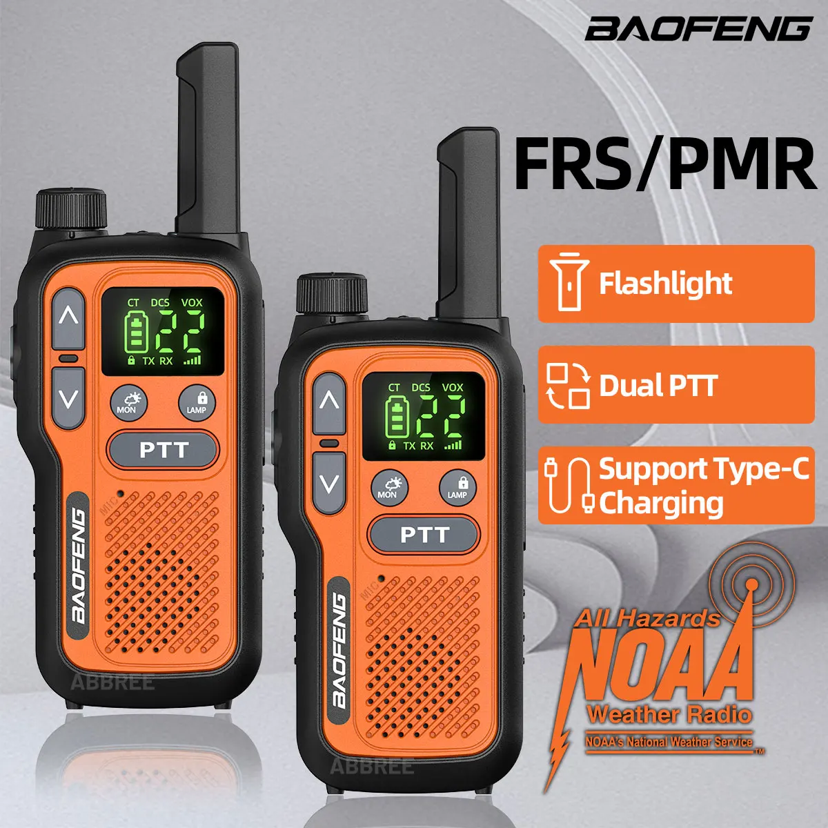

2PCS Baofeng BF-T18 Mini Walkie Talkie Dual PTT PMR FRS NOAA Flashlight Portable Long Range Type-C Two Way Radio for Hunting