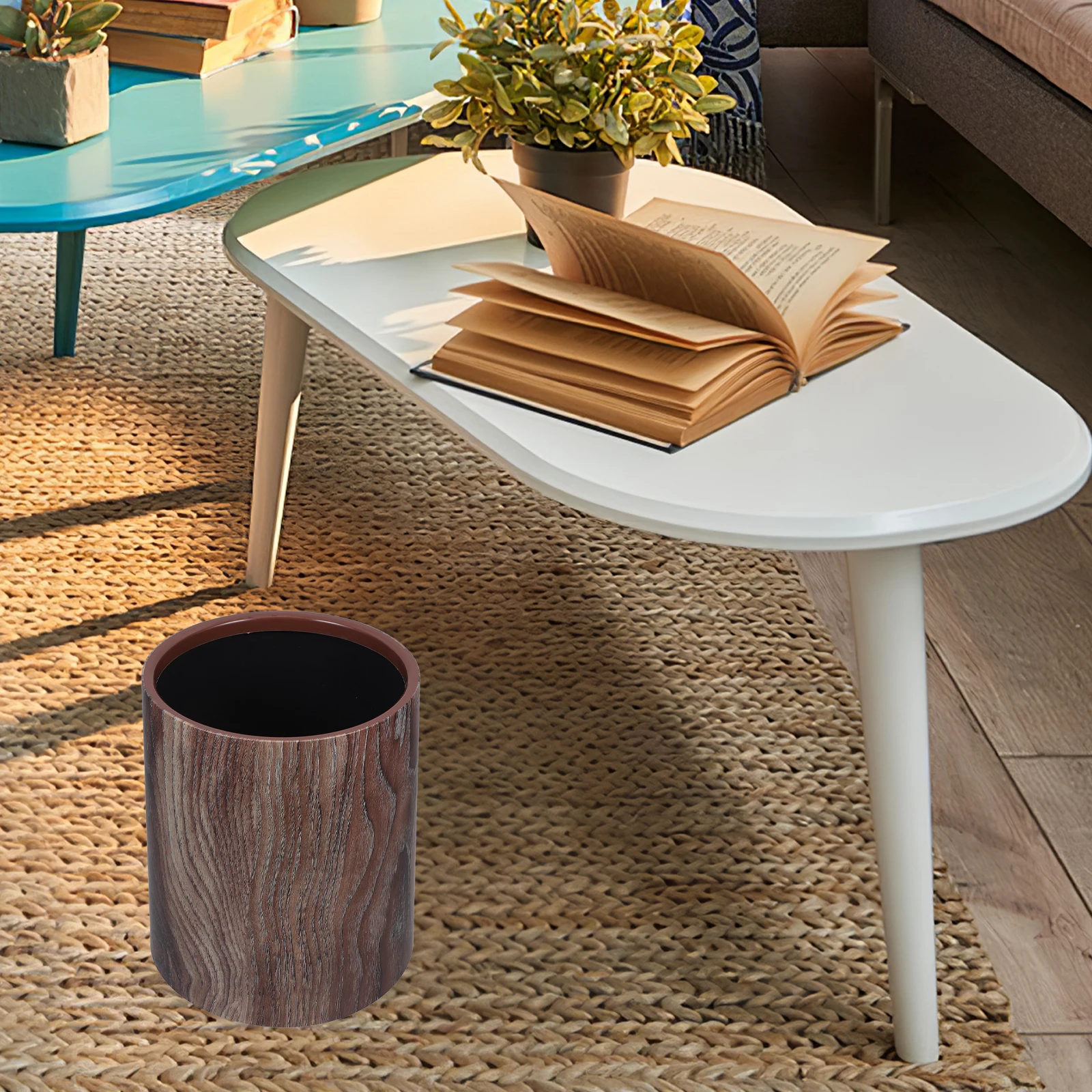 

Imitation Wood Grain Large Capacity Plastic Trash Can Garbage Bin Bathroom Office Bedroom Home Utility Laundry Vintage Style