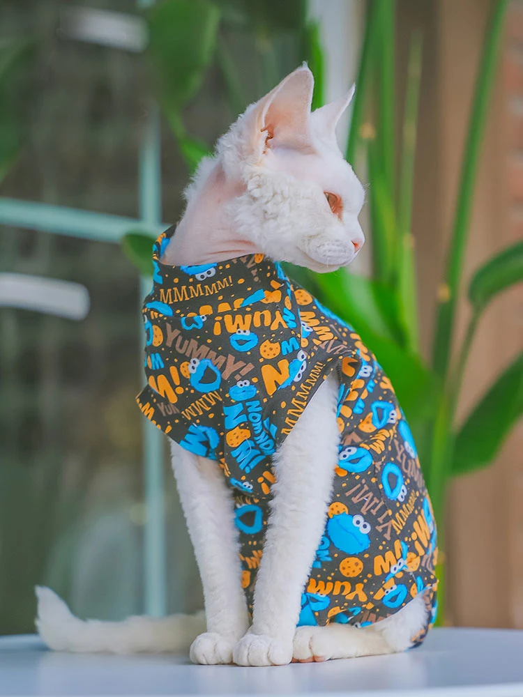 Sweet Letter Pattern Cotton Vest for Sphynx Cats Spring Sleeveless Summer Shirt for Kittens Soft Coat for Devon Rex Cat Supplies