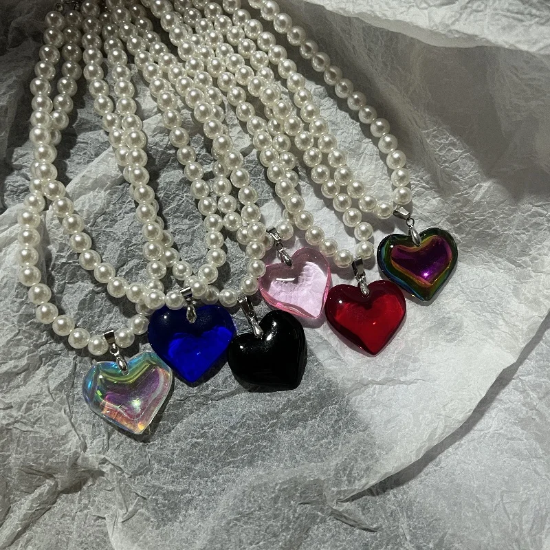 Elegancki naszyjnik z sercem miłosnym dla kobiet Y2K Biżuteria Collares Choker z pereł słodkowodnych