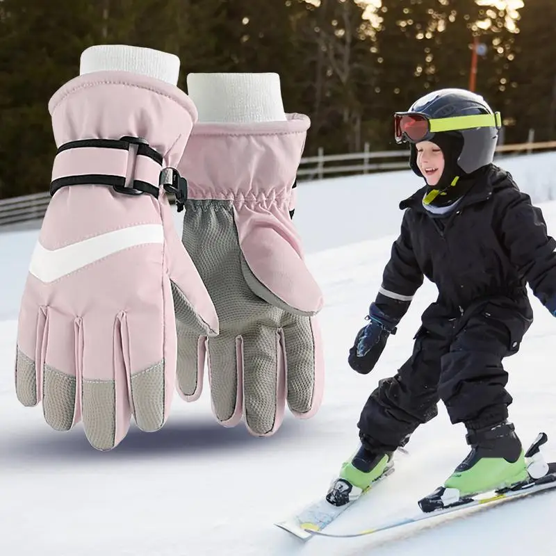 Kids Gloves Waterproof Insulated Snowboarding Gloves Adjustable Warm Gloves Winter Accessories For Indoor Outdoor Activities