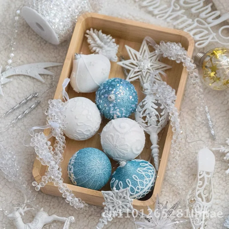 

High-End Frosted Sequins Five-Pointed Star Bow Christmas Ball Ornament European Style Plastic Christmas Tree Decoration Set