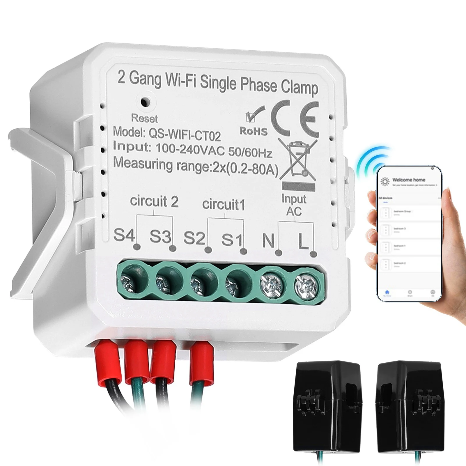 

Tuya WiFi 2/1 Gang 80A Single Phase Bidirectional Energy Meter Solar PV Clamp Current Transformer APP Control Schedule Timer