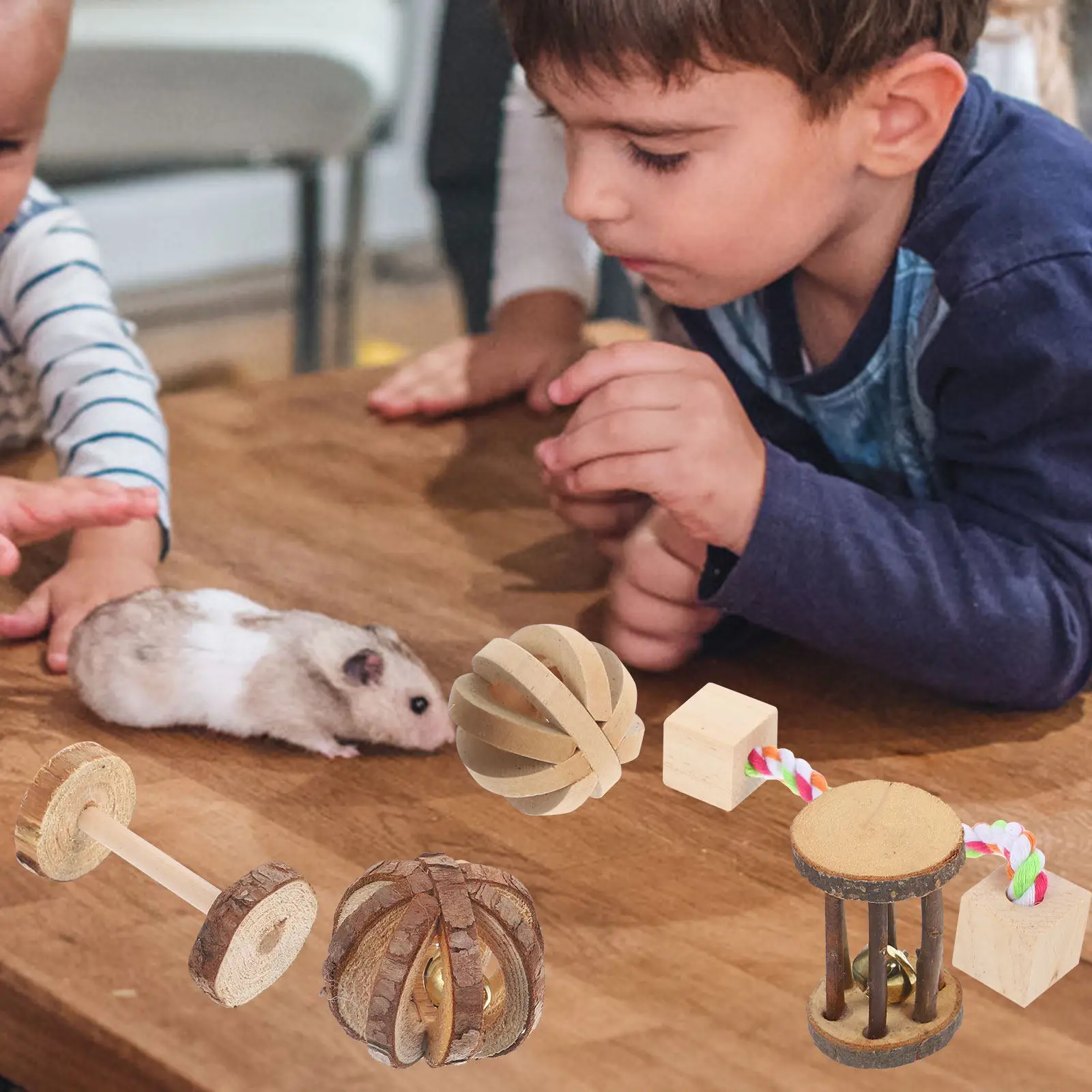 5Pcs Wooden Chew Set Bunny Rabbit Hamster Molar Teeth Cleaner Stress Relief Digestion Support Small Pet Accessory