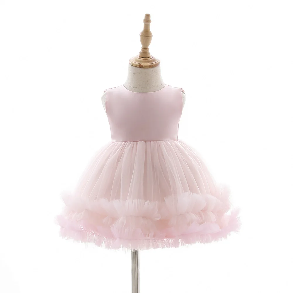 

First Birthday Girl Party Ball Gown Pink Puffy Baby's Dress Ruched Toddler Girl Clothes 0 to 6 12 24 Months платье детское