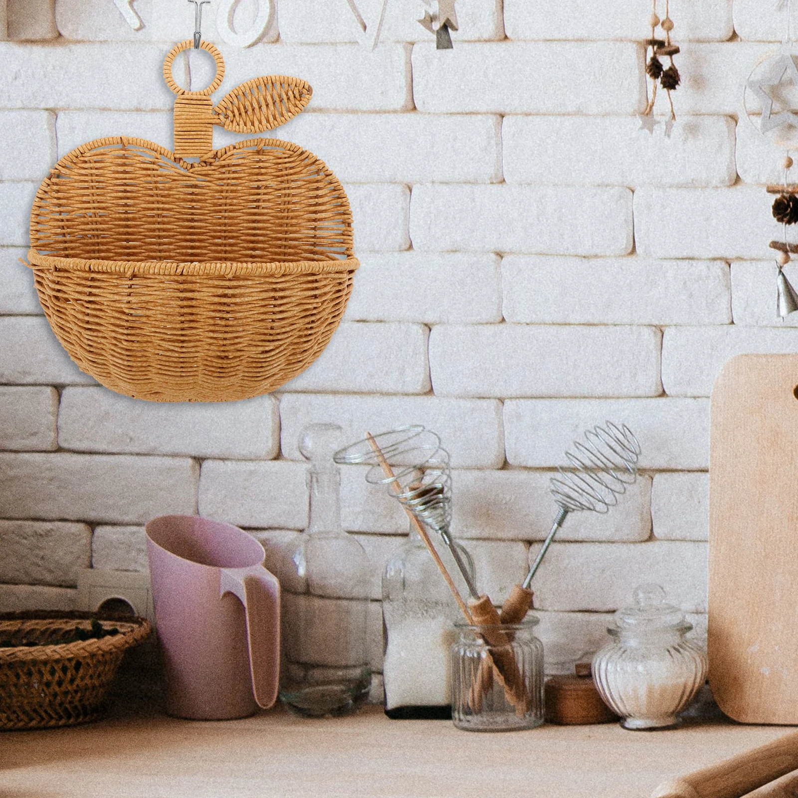 

Elegant Rattan Shaped Storage Wall Basket Basket Hanging Wall Decor Vegetable Hammock Fruit ganizer Home Storage