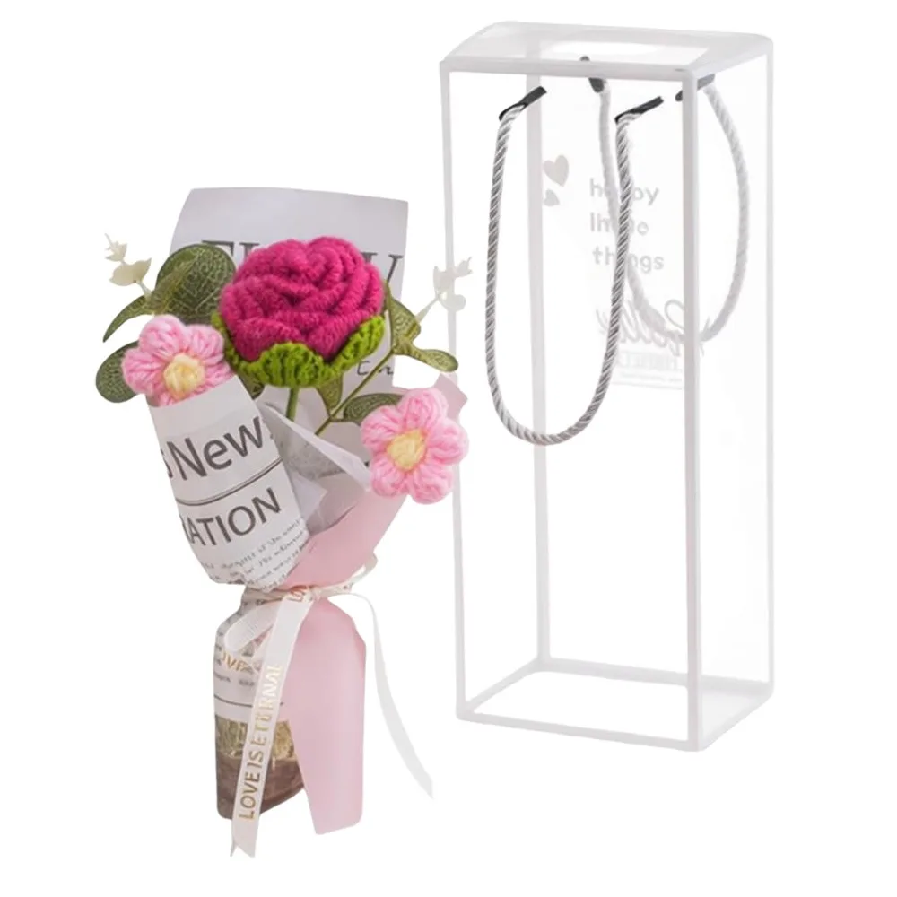 

Knitted Crochet Flowers Bouquet Handmade Mother's Day Gifts Eternal Simulated Flowers Photography Props Puff Rose Flower Bouquet