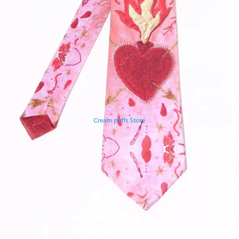50LE Contemporary Art Trend Edgy Red Flaming Heart Tie Street Uniform Tie For Adults And Teens