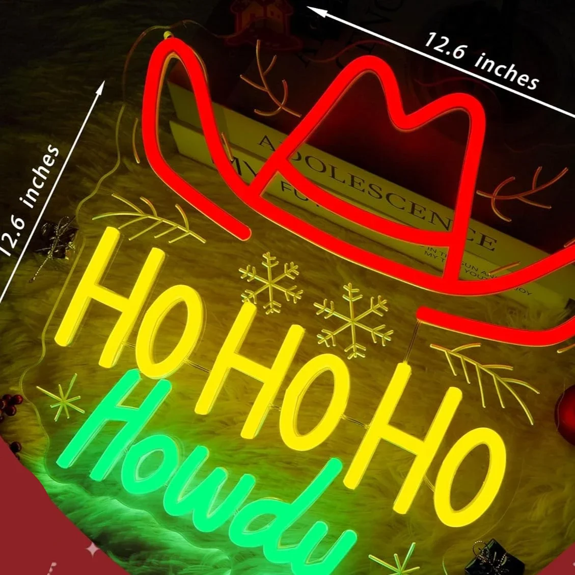 Ho Ho Ho Howdy Cowboy Hat Neon Sign Christmas Snowflake LED Wall Art Acrylic USB Dimmable Hanging Light Western Decoration