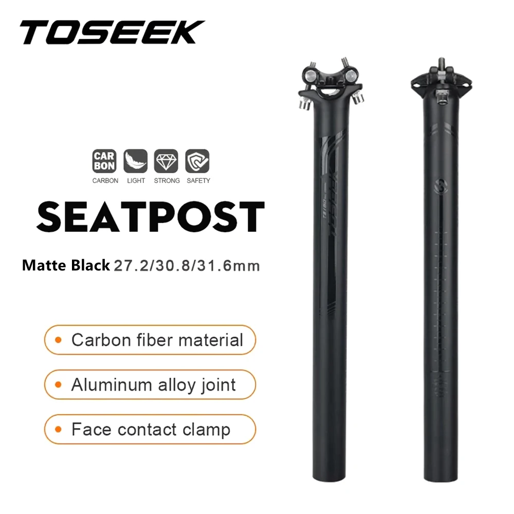 

TOSEEK Black Matte Carbon Fibre Seatpost Mountain/Road Bike Seat Post Bicycle Seat Tube Offset 0mm 27.2mm 30.8mm 31.6mm