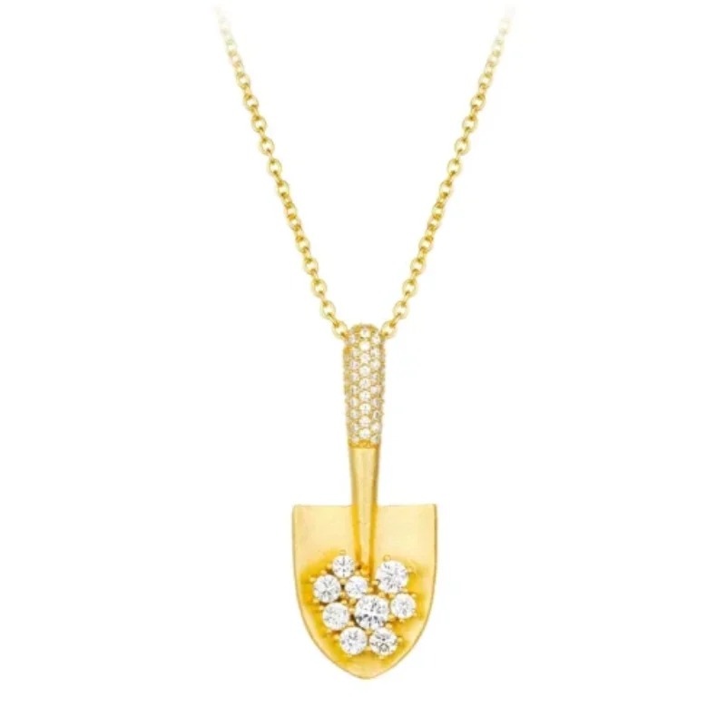 

925 Sterling Silver Unique Designed Diamond-Inlaid Small Shovel Pendant with Delicate Collarbone Chain - Jeweque Design Necklace