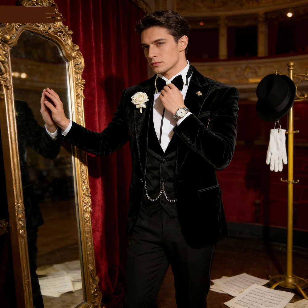 

Мужской повседневный деловой смокинг из трех предметов, приталенный костюм для жениха, шафера, курящего свадебного танца, комплект больших размеров