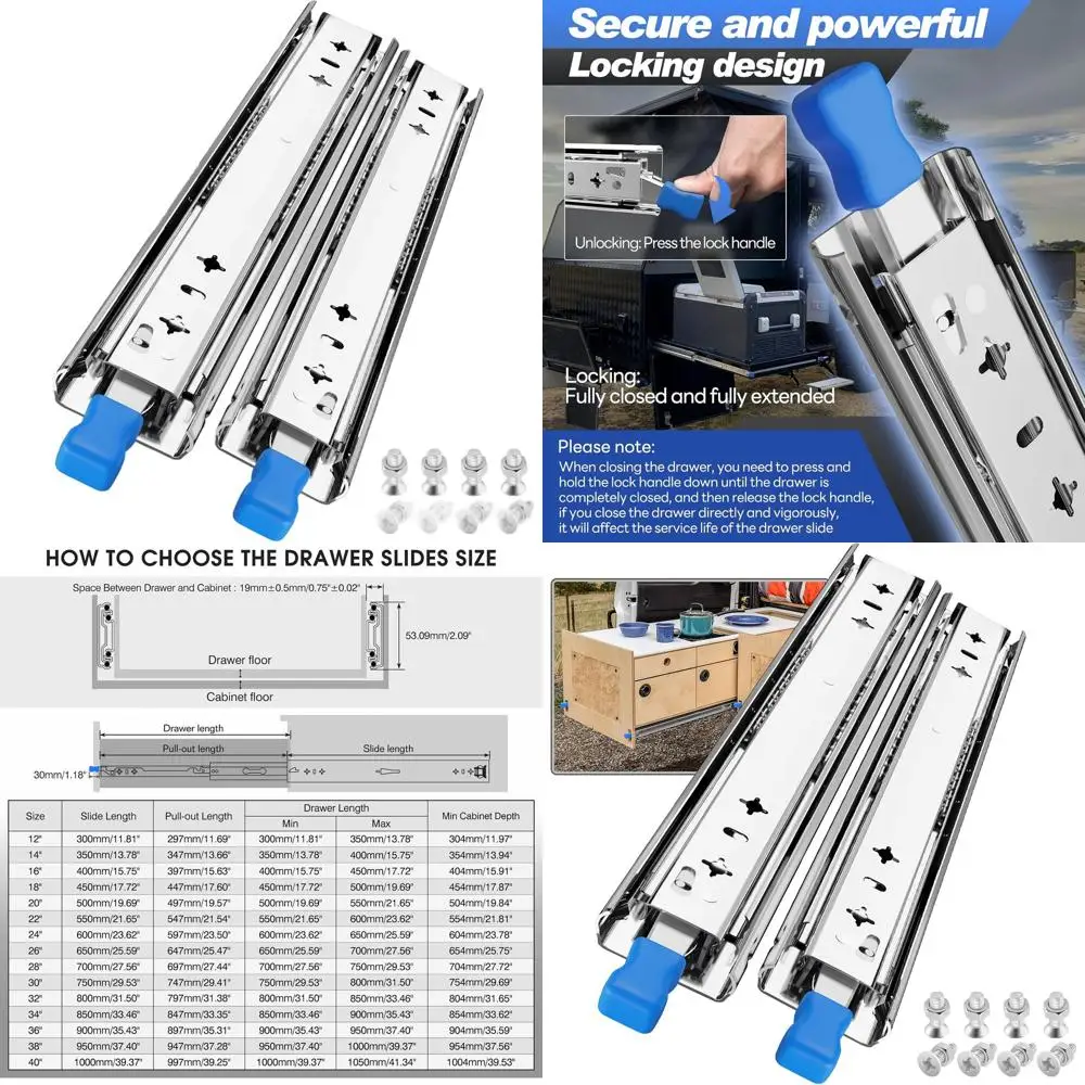 

Высокопрочные шариковые направляющие с грузоподъемностью 235 фунтов для промышленных инструментальных ящиков 12-40 дюймов с замком