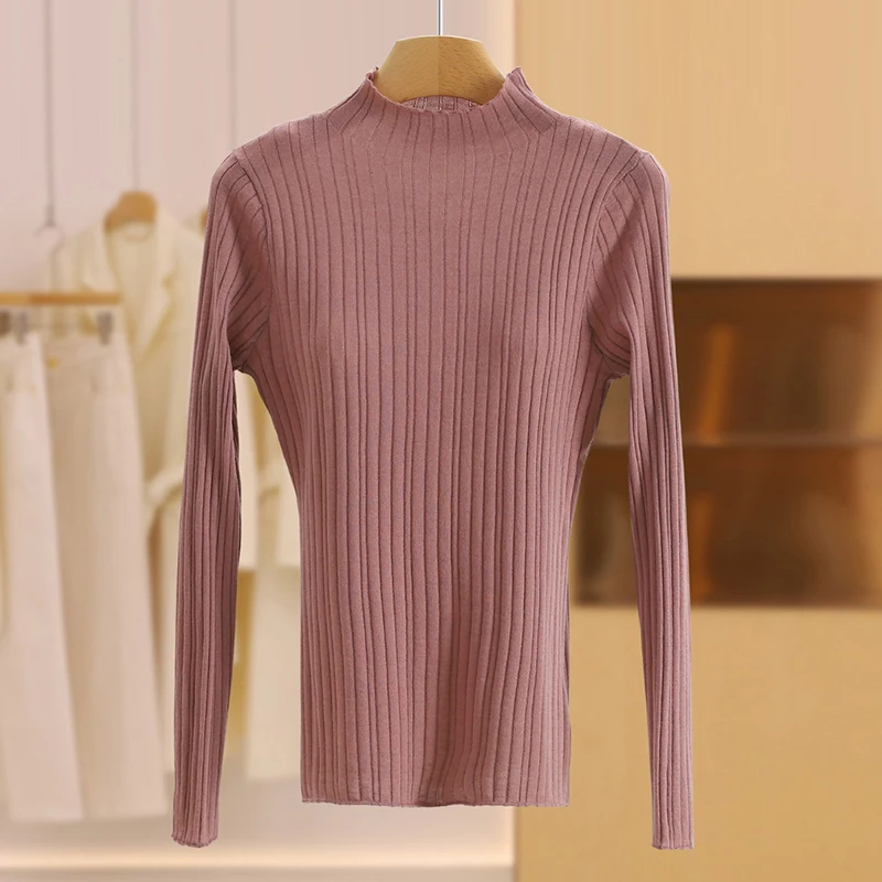 

Soft Pure Color Skin-friendly Slim Fit f High Collar Sweater Base irt for Women Commute Sle Long Sve round Ne
