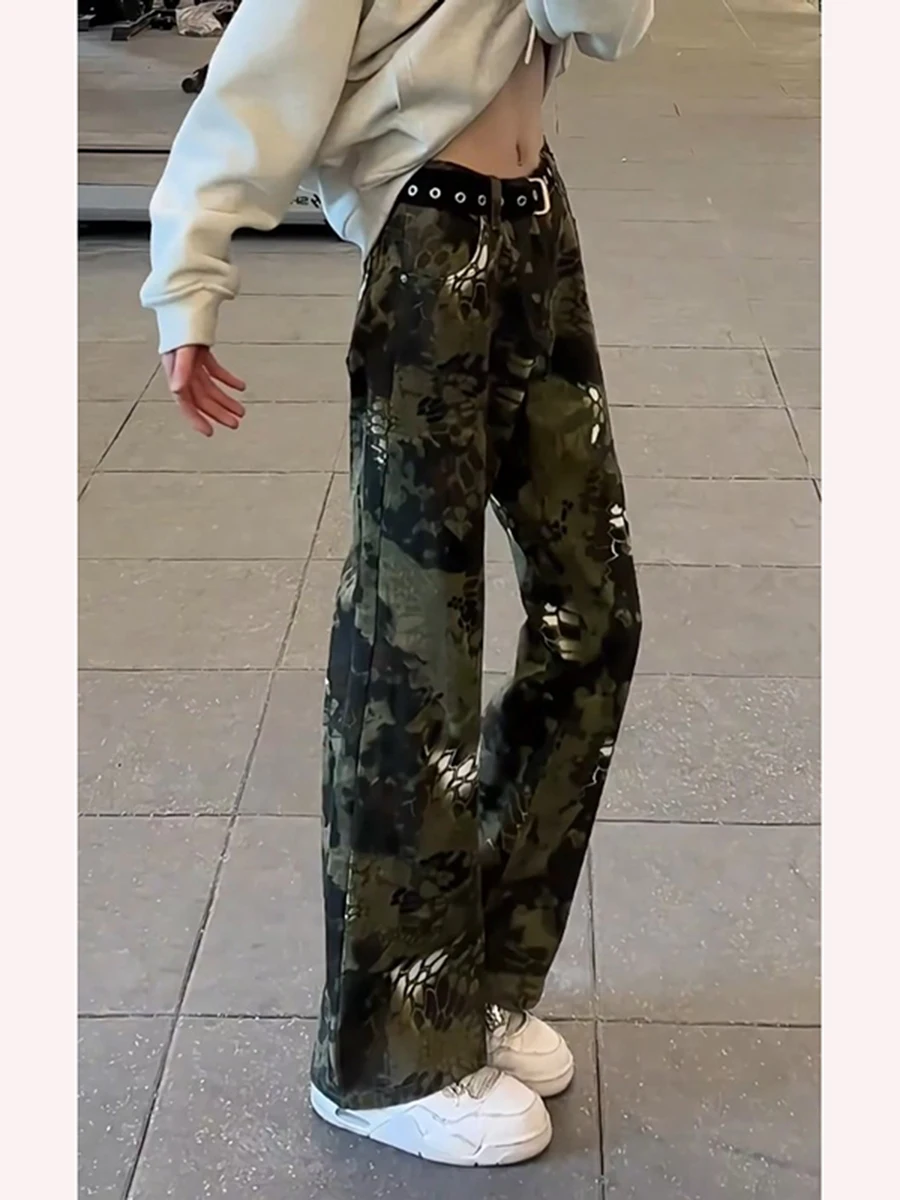 

Мужские джинсы из канваса с камуфляжным принтом под змеиную кожу, весенне-осенние, в американском ретро-стиле, CleanFit, стильные рабочие брюки
