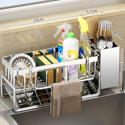 Stainless Steel Kitchen Sink Organizer, Faucet Rack, Sponge Holder, Towel Shelf, Self-Draining Storage for Sink Accessories