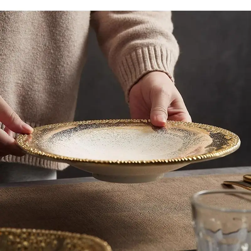 Bead Point Ceramic Dinner Plate Salad Pasta Thick Soup Plates Molecular Food Specialty Tableware