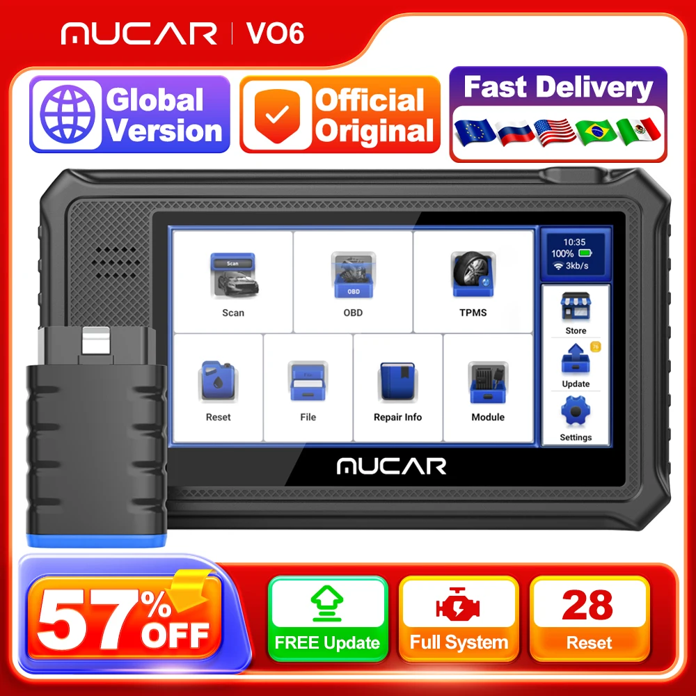 MUCAR VO6 Car Diagnostic Tools Auto Full System 28 Reset Maintenance DPF TCM Airbag ABS IMMO Lifetime Free Update OBD2 Scanner