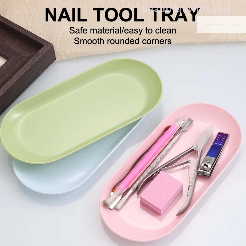 

Plastic Cosmetic Storage Tray Nail Art Equipment Plate Nail Art Tray Oval Manicure Tweezers Storage Tray Fake Nail Tray Tool