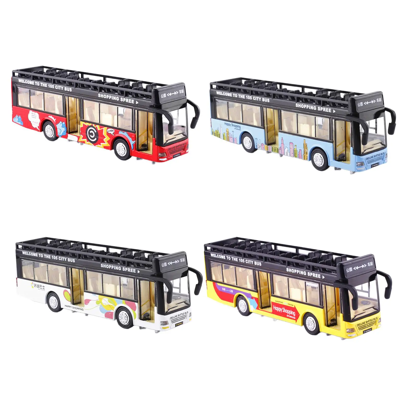 Alloy Pull Back Bus Diecast Sightseeing Double Layer Bus Birthday Gifts