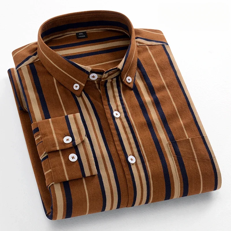 100% Cotton Fashion Korean Trends Long-Sleeve Shirts for Men Slim Fit Casual Plain Shirt Plaid Striped Tops Soft Designer Clothe